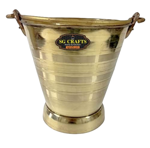 SG CRAFTS Brass Bucket for Puja | Pital Balti | Pital Bucket for Puja or Storing Water Or Serving Food Capacity