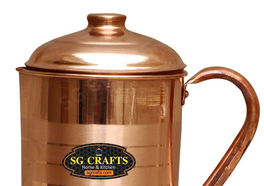 SG CRAFTS 100% Pure Copper Tamba Water Jug,Home, Kitchen,Office,Gifts, Copper Pitcher Jug for Drinking Water Storage with Ayurveda Health Benefit & Smooth Finished.