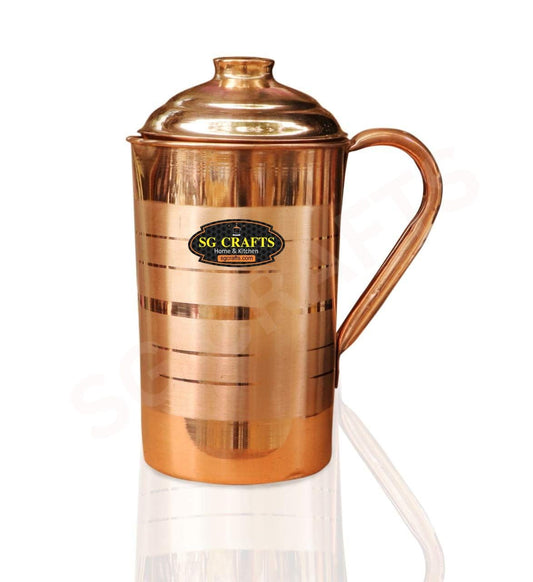 SG CRAFTS 100% Pure Copper Tamba Water Jug,Home, Kitchen,Office,Gifts, Copper Pitcher Jug for Drinking Water Storage with Ayurveda Health Benefit & Smooth Finished.