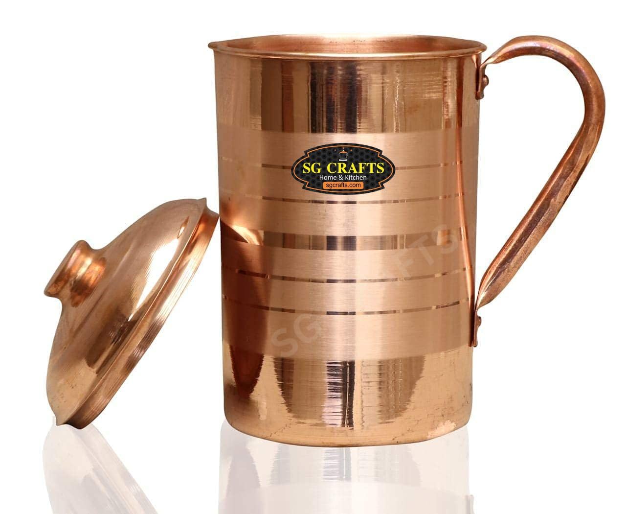 SG CRAFTS 100% Pure Copper Tamba Water Jug,Home, Kitchen,Office,Gifts, Copper Pitcher Jug for Drinking Water Storage with Ayurveda Health Benefit & Smooth Finished.