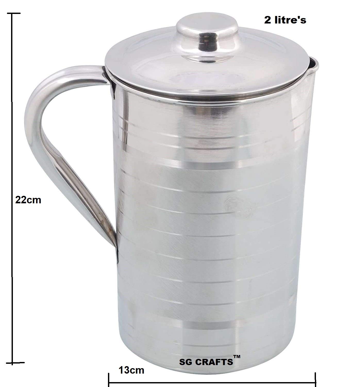 UTENSILROOT New Stainless Steel Water Jug with Silver Touch Design for Daily USE 2 Litre