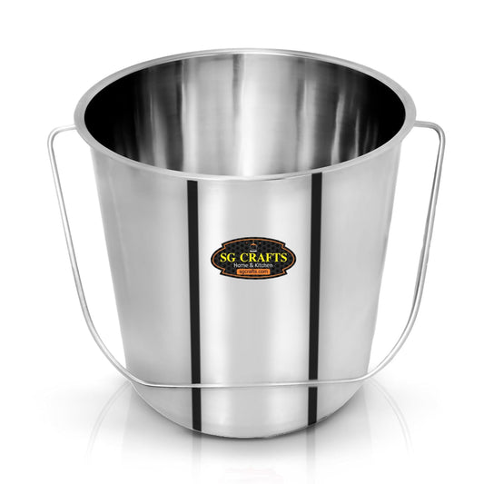 SG CRAFTS Stainless Steel Bucket | Leak Proof Bucket for Water Storage | Steel Balti | Leak Proof Bucket | Water Storage Bucket | Serving Bucket | Bathroom Bucket | Bucket for Food.