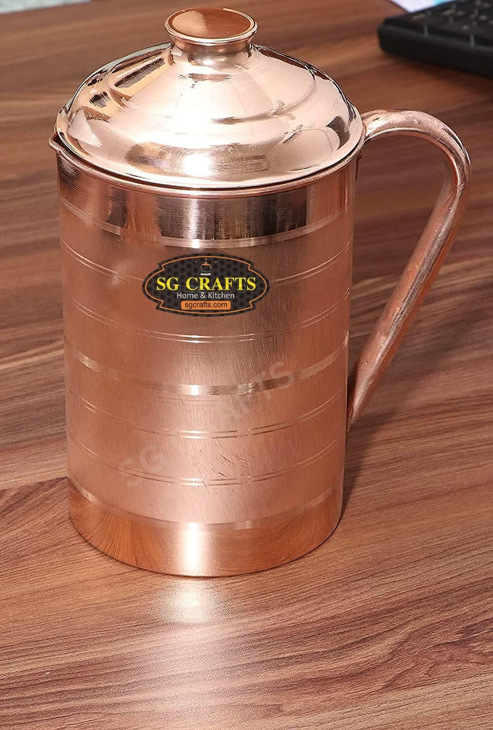 SG CRAFTS 100% Pure Copper Tamba Water Jug,Home, Kitchen,Office,Gifts, Copper Pitcher Jug for Drinking Water Storage with Ayurveda Health Benefit & Smooth Finished.