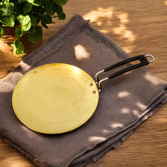 SG CRAFTS Premium Handcrafted Brass Roti Tawa, 10 inch (25.4 cm), Teflon-Free, with Handles, Roti Brass tawa Cookware pital Brass Utensils for Your Kitchen.