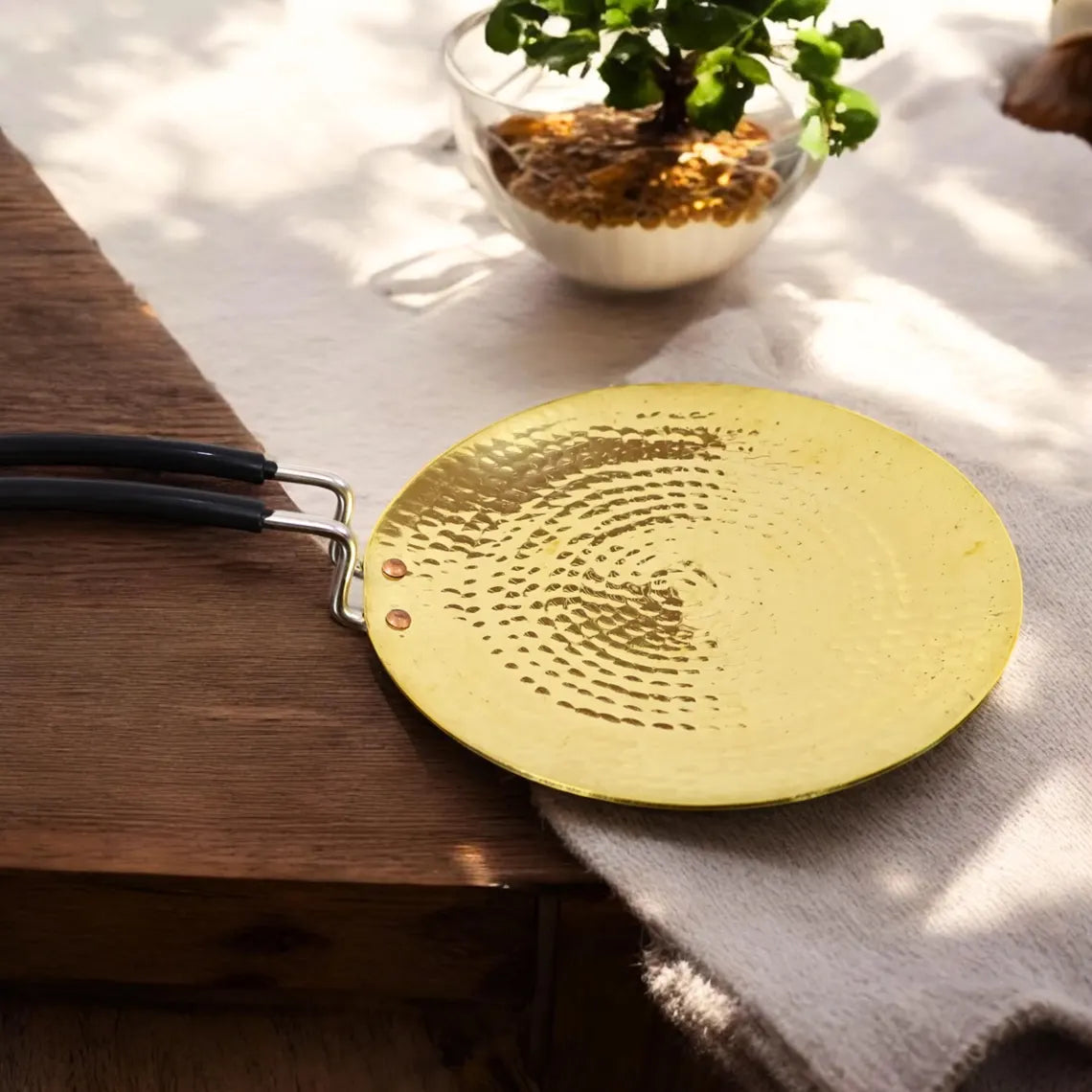 SG CRAFTS Premium Handcrafted Brass Roti Tawa, 10 inch (25.4 cm), Teflon-Free, with Handles, Roti Brass tawa Cookware pital Brass Utensils for Your Kitchen.